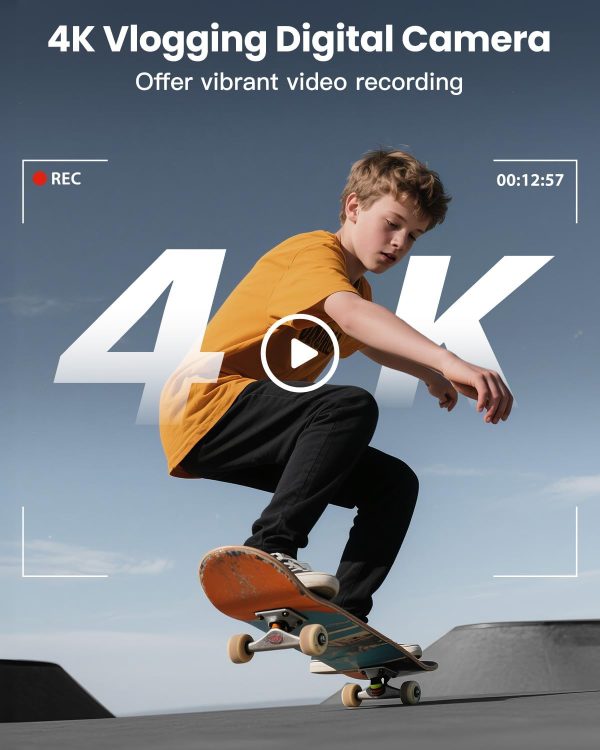 4K Digital Camera for Photography Autofocus, Upgraded 64MP WiFi Vlogging Camera for YouTube with 3" 180° Flip Screen, 16X Zoom, Compact Travel Cameras for Beginners with 32GB Card, 2 Batteries, Black - Image 2