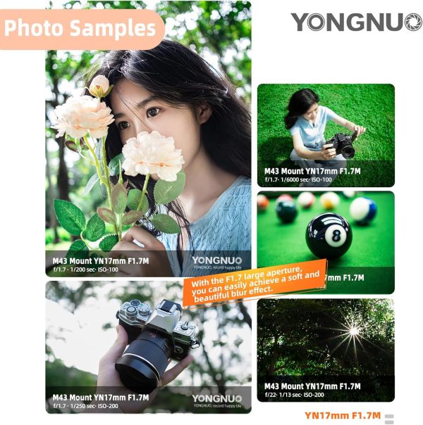 YONGNUO YN17MM F1.7M Lens for M43 Mount, 17mm F1.7 Standard Prime Auto Focus, MFT Micro Four Thirds for Mirrorless Cameras - Image 6